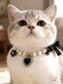 PETSIN 1 件装宠物爱心仿珍珠项链；颈围可调节；领结吊坠；心形吊坠；宠物配饰；宠物用品 - 彩色 - 查看 30