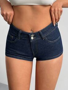 98% Cotton Women's Denim Dark Wash Mini Skirt - Dark Wash - View 4