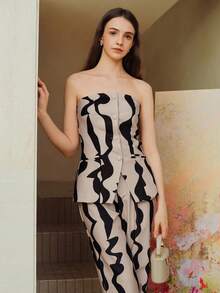 MOTF ALLOVER PRINT TUBE TOP & SUIT PANTS - Green - View 8