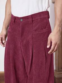 SWAVVY 男士纯色褶裥阔腿宽松休闲裤 - 酒紅色 - 查看 5