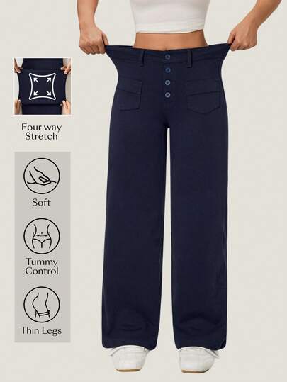 Flexra Leggings de mezclilla de punto de ajuste regular para mujer