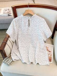 GlowEve CURVE 大码女式休闲波点短袖荷叶边衬衫，优雅百搭修身浪漫度假上衣，春夏款 - 白色 - 查看 2