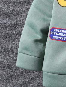 SHEIN Toddler Boys' Hooded Top With Embossed Chest And Furry Collar, Matching Casual Pants, Fashionable And Versatile, Suitable For Autumn/Winter - Mint Green - View 8