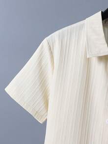 SHEIN Teen Boy Striped Print Front Button Pocket Short Sleeve Shirt - Apricot - View 6