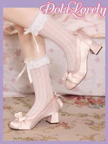 Dola Lovely 女鞋，浅粉色蝴蝶结装饰玛丽珍高跟鞋洛丽塔风格 - 藕粉色 - 查看 3