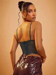 Hauture Bust Lace Cami Crop Sexy Corset Top - Grey - View 5