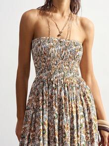 Bohemela BOHO Resort Woven Retro Print Fitted Dress For Women, Spring/Summer