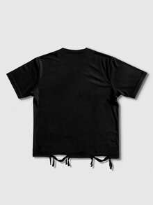 ROMWE MEN 男女通用休闲破洞短袖T恤 - 黑色 - 查看 2