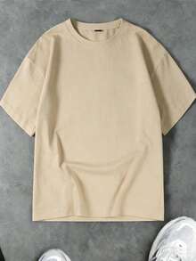 Coolqubz 青少年男孩标语印花圆领宽松休闲短袖T恤 - 杏色 - 查看 3