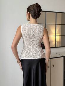 Lavishia Women's Sleeveless Metal Rose Button Shirt, French Style, Casual & Office Wear, High-End Summer Blouse  Summer Tops Valentine's Day Elegant White Top White Elegant Top Lace White Top Women Tops Elegant White Vest For Women Womens Tops Dressy