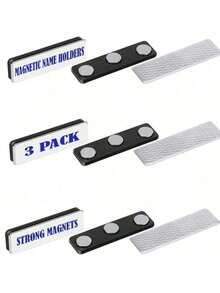 3/12/20pcs Magnet untuk Lencana Nama, Klip Pita Label Nama, Tali Magnet Label Nama, 3 Magnet Neodymium, Magnet Perekat, Label ID Jaket Seragam (Hitam) - Hitam - View 4