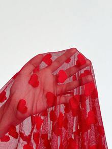 DelicateAllure 性感扭结不对称褶皱网纱睡裙，饰有珍珠链，女士睡衣 - 紅色 - 查看 6