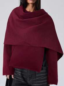 LYSMO Elegant Ankara Red Woolen Cape Coat, Autumn/Winter - Red Violet - View 6