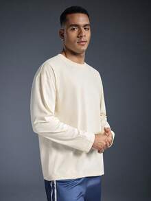Driftmere T-shirt à manches longues pour hommes, couleur unie, décontracté. Polyvalent du printemps à l'été. T-shirts de sport confortables et doux pour hommes. Style athleisure, mode sportive, pour le printemps/l'été - Beige - Voir 4