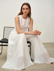 MOTF PREMIUM 女士无袖上衣和百褶裙套装（2件套），适合办公室穿着 - 白色 - 查看 7