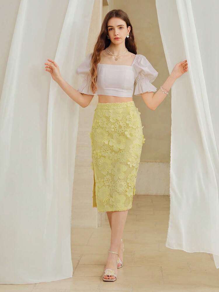 GUIPURE LACE SPLIT SIDE SKIRT