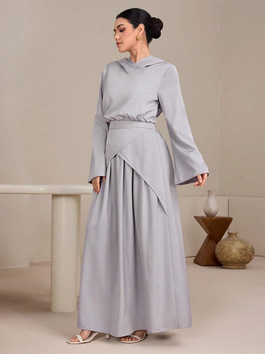 Graceveil Women's Hooded Pleated Waist Arabic Style Dress - Dusty Purple - View 1