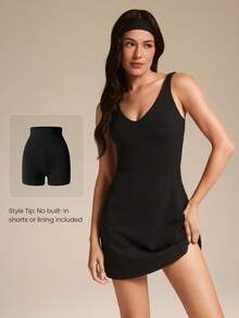 GLOWMODE FeatherFit™-Air Fresh Start Sun Protection Sweetheart Neck Wide Straps Removable Cups A-Line Dress Low Impact Daily Casual Wear - Black - View 4