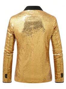 Manfinity AFTRDRK 男士时尚亮片单排扣西装外套 - 金色 - 查看 2