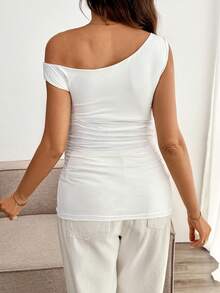 SHEIN Elegantes 3D Blumen Dekor One-Shoulder T-Shirt für Schwangere, Sommer - Weiss - Übersicht 2