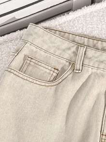 Comfortcana 女士时尚休闲水洗口袋牛仔七分短裤 夏季春季女士嘉年华服装 沙滩度假女士休闲白色短裤 女士高腰百慕大牛仔短裤 宽松阔腿休闲夏季牛仔短裤 - 白色 - 查看 5