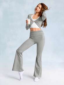 GLOWMODE Softy Velvaire Weekend Flow Super Soft Stretchy 2-Piece Twisted Front Waist Length Layered Thumbholes Yoga Top Studio Daily Casual Wear