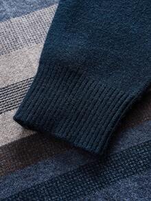 Officeau Men's Autumn/Winter Half-Zip Collar Striped Casual Pullover Sweater, Business Commute Simple Style, Long Sleeve Top