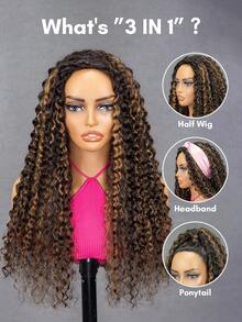 QUICK WEAR 9am Hair Store 即戴即用半假发，金色挑染渐变色，预造型水波纹，弹性贴合，三合一半假发，带抽绳，自然发际线，无缝设计，新手友好，即戴即用，无需胶水，真人发假发，预先拔毛发际线，180%密度，14-16英寸波波头，18-26英寸常规款，自然色，未经加工的处女发，情人节真人发，无蕾丝假发，自然无胶假发，适合浪漫约会，女士适用 - S2/30 - 查看 7
