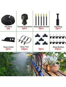5M/10M/15M/20M DIY Greenhouse Garden Watering System, Universal Mist Cooling Kit, Plastic Material, No Electricity Required, Fit European And US Thread Standard, Suitable For Plants And Yard Mist Cooling