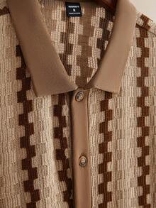 Core Aspect Men's Contrast Color Patchwork Collar Button Front Casual Summer Shirt - Khaki - View 4