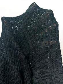 Swim Vcay Đầm/áo khoác ngắn ôm sát người cỡ lớn, cổ chữ V sâu, thắt nơ, khoét rỗng, tay loe, màu trơn, thích hợp cho kỳ nghỉ, đi biển. - màu đen - Xem 7