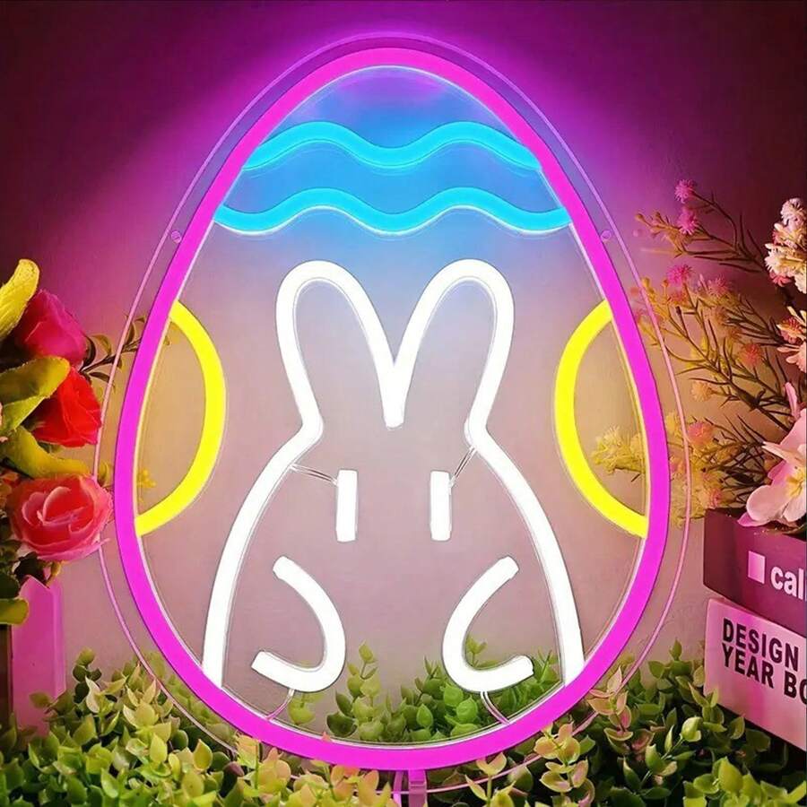 复活节可爱兔子和彩蛋装饰LED氛围灯，USB供电透明亚克力LED灯，非常适合在卧室和房间营造节日气氛，是惊喜礼物和复活节派对庆祝活动的理想选择。 - 彩色 - 查看 1