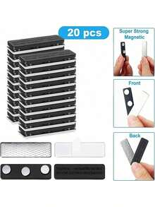 3/12/20pcs Magnet untuk Lencana Nama, Klip Pita Label Nama, Tali Magnet Label Nama, 3 Magnet Neodymium, Magnet Perekat, Label ID Jaket Seragam (Hitam) - Hitam - View 5