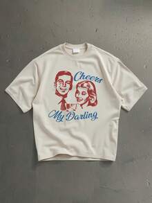 StoneGrade Vintage American Figure Poster Casual Print Men's Regular Fit Loose Shoulder Short Sleeve T-Shirt, Essential For Dates And Gatherings, Fashionable, Suitable As Gift For Boyfriend - Apricot - View 1