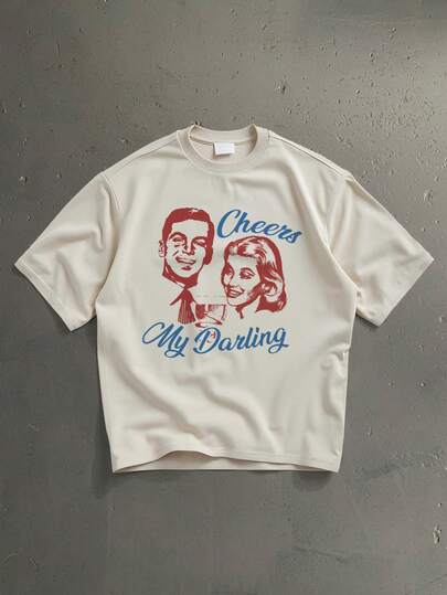 StoneGrade Vintage American Figure Poster Casual Print Men's Regular Fit Loose Shoulder Short Sleeve T-Shirt, Essential For Dates And Gatherings, Fashionable, Suitable As Gift For Boyfriend