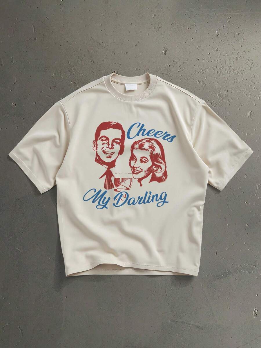 StoneGrade Vintage American Figure Poster Casual Print Men's Regular Fit Loose Shoulder Short Sleeve T-Shirt, Essential For Dates And Gatherings, Fashionable, Suitable As Gift For Boyfriend - Apricot - View 1