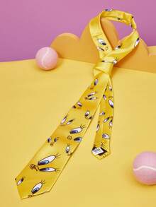 LOONEY TUNES X SHEIN 1pc Cute Yellow Chick Smiling Face Pattern Necktie - Multicolor - View 1