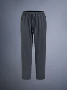 男士独特斜插口袋抽绳腰七分裤，适合秋冬春夏穿着 - 深灰色 - 查看 2