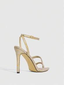 CUCCOO SZL 简约别致细带水晶高跟凉鞋，百搭高跟凉鞋，适合户外和街头穿着，春季鞋履，春假复活节 - 蛇皮金色 - 查看 9