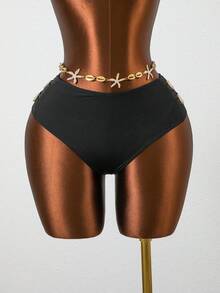 Swim Chiccia Quần bikini nữ dáng suông, cạp cao, họa tiết vỏ sò, kiểu dáng thanh lịch, thích hợp cho kỳ nghỉ biển. - màu đen - Xem 7