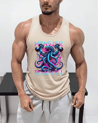 Hombre deportivo moderno estampado creativo gráfico tela ligera diseño ajustado primavera verano entrenamiento gimnasio camiseta sin mangas