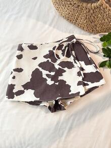 Comfortcana Váy ngắn nữ họa tiết da báo, kiểu dáng chữ A, thích hợp mặc mùa hè, xuân, đi biển hoặc đi nghỉ mát. Thiết kế thời trang, có dây buộc bên hông. - Màu nâu Sô-cô-la - Xem 4