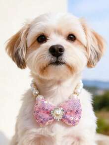 PETSIN 1 Piece Pet Bowknot Pearl Necklace; Adjustable Neck Circumference; Cat Necklace; Dog Necklace; Pet Accessories; Pet Supplies