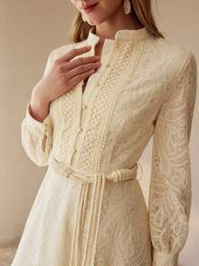 MOTF PREMIUM WOMEN'S ELEGANT LACE PATCHWORK MID-LENGTH DRESS - Apricot - View 2