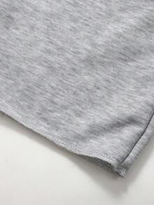 SHEIN Tween Girl Contrast Color Elastic Waist Applique Casual Sweatpants - Grey - View 3