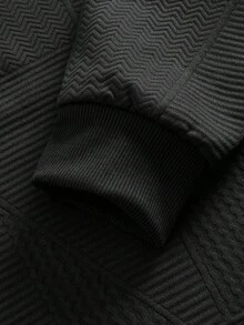 Officeau 男士 Old Money 纹理提花休闲运动四分之一拉链卫衣，长袖上衣 - 黑色 - 查看 5