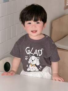 DAZY Toddler Boys' Cartoon Print Round Neck Casual Short Sleeve Top - Grey - View 5