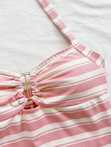 Soleia 女士条纹吊带休闲夏季背心和短裤两件套 - 彩色 - 查看 4