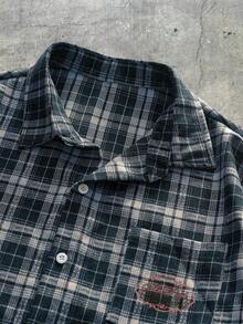 AXEPEAK Áo sơ mi dài tay nam kiểu dáng thường ngày, in chữ và kẻ caro, thích hợp cho mặc hàng ngày, đi làm và đi học, mùa xuân/thu. - Màu xanh hải quân - Xem 3