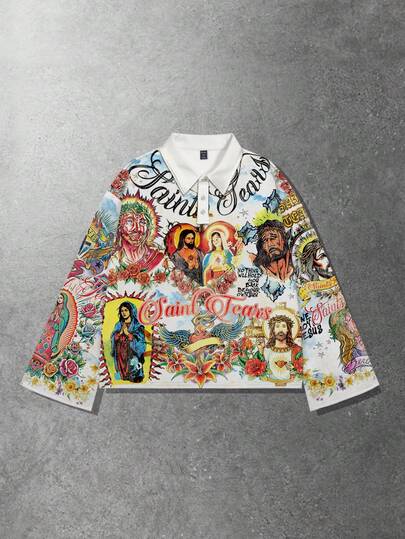 Street Life Herren Langarm Gestreiftes Polokragen T-Shirt mit Aufdruck, Lässiger College-Stil Top